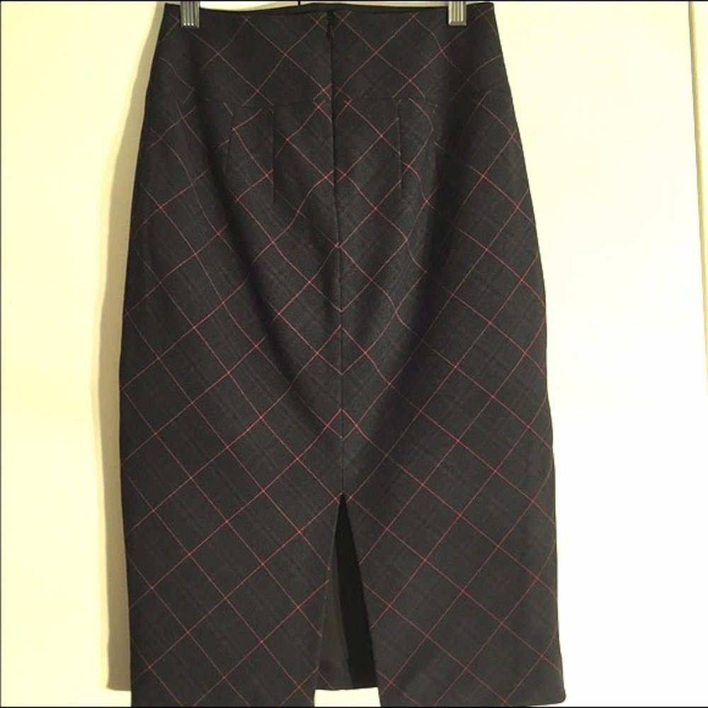 Express Navy Plaid with Red Stripe Detail.